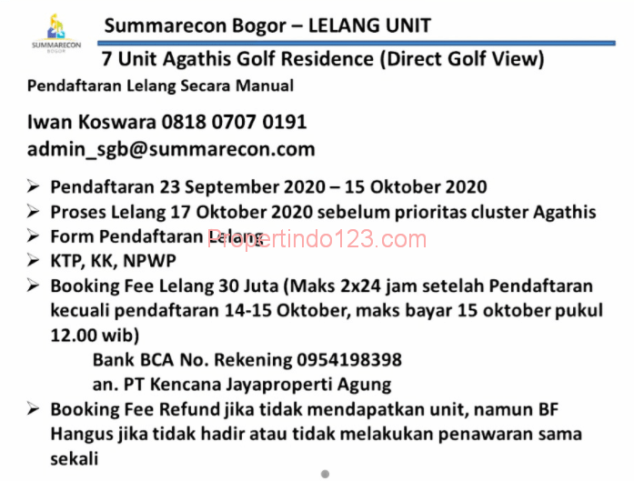 Summarecon Bogor - Lelang | Propertindo123